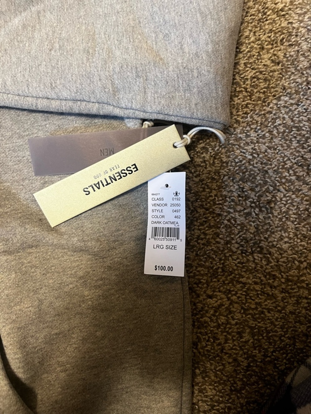 Essentials Dark Oatmeal Pullover Hoodie with Logo Tag - Picture 4 of 5